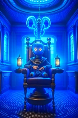 portrait of tron robot holding lotsa phones octopus chatbot smoking a sigar on a throne in medieval castle, smoke, 4k, downlight, soft light, depth of field, photorealism