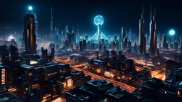 An amazing atompunk cityscape at night, zeolite, illuminated, cinematic,