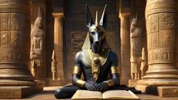 realistic and detailed anubis with ancient egyptian book of the dead, god posture,, realistic style, infinite ultra high definition image quality and rendering, infinite image detail, infinite realistic render, infinite realistic RTX global illumination, infinite special effect, contest pictures