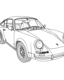 outline for a coloring page of a Porsche 911, white background, sketch style, only use outline, no shadows and clear and well defined