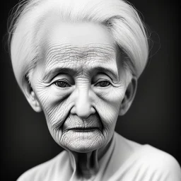 beautiful black and white photo portrait of an old woman white hair