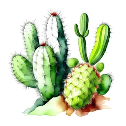 cactus plant in the style of watercolor painting,sharp/prickly,on white backgroud