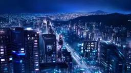 Clear Focus, High resolution, Beautiful girl standing backwards to a Cyberpunk skyline, comic style