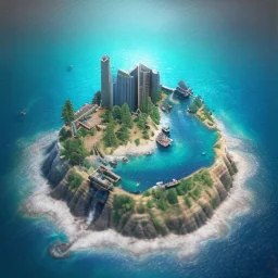 The Isometric Glass Tall Box Mini Model Little Real Island shape smooth Mixed Water Fall Under Ocean Sunshine Summer Background Blue Sea, The Last Of Us / Avatar, Octane Render / ZBrush, Cinematic, IMAX Film, Nikon D750, 16K, Autostereoscopy, Anthropomorphic, Golden Ratio, Geometry, Symmetric, A beautiful one nude body of a make up smiling woman blond long hair, alone, high key lighting, volumetric light high details with white stripes and blue eye, smiling with plump pink lips, flowers around,