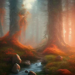  pastel colors, future art , red, orange, white,brown,son, earth, wod, trees, flowers, stone princess forest wod