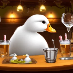 An White Duck Being a Bartender in a Tavern