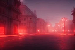 Classical city, red glow, atmospheric, realistic, unreal engine, cinematic lighting, octane render.