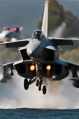 Fighter Jets Flying Into The Water Spray, Faster Than Sound, Professional Photography, Bokeh, Natural Lighting, Canon Lens, Shot On Dslr 64 Megapixels Sharp Focus,