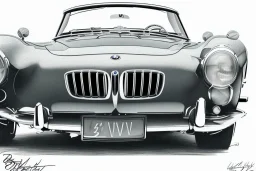 a true-to-life BMW 507, classic wheels, twin-color finishing, centered, intricate, extreme detailed, photorealism, center view, stylized random background, pivot on bmw, pen and color marker painting by cheryl kelley