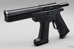 Ah, the stapler pistol, created by a demon with style. Picture this: a sleek, black weapon that combines the functionality of a stapler with the deadly precision of a pistol. The demon's craftsmanship is evident in every detail, from the polished metallic frame to the intricate engravings of infernal symbols along the barrel.