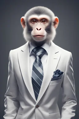White monkey dressed in an elegant modern suit with a nice tie. Fashion portrait of an anthropomorphic animal, shooted in a charismatic human attitude - Generative AI
