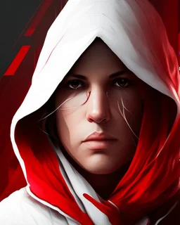 Draw an illustration with a red and white hood.