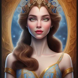 Disney Portrait of greek goddess " with elegant greek goddess apparel.extremely detailed face, ,perfectly centered image,intricate detail.dark hair, sharp dark eyes, bright blue lighting, sarcastic smile, sharp focus hair.MILO MANARA style