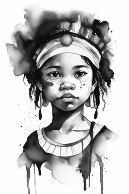 Watercolor black and white indigenous afro girl