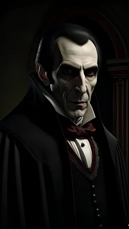 A realistic portrait of Count Dracula: A centuries-old vampire and Transylvanian nobleman, Count Dracula inhabits a crumbling castle in the Carpathian Mountains. Beneath a veneer of aristocratic charm, the count possesses a dark and evil soul. He can assume the form of an animal, control the weather, and he is stronger than twenty men. His powers are limited, however—for instance, he cannot enter a victim’s home unless invited, cannot cross water unless carried, and is rendered powerless by dayl