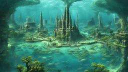 atlantis city under water, a lot of see trees