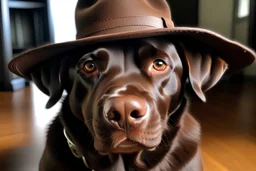 labrador chocolate con una gorra