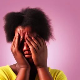 Portrait of a young black woman crying. Tears the colour of oil. Depression seeping out of her eyes nose and mouth like a oil spill