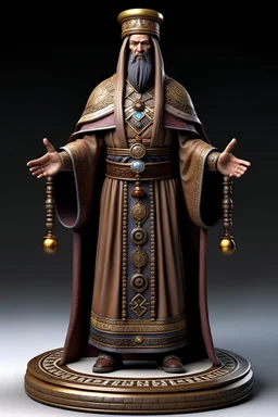 tabletop role-playing miniature of a priest wearing ancient minoan clothes in the style of moebius. full body. concept art hyperrealism