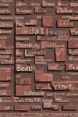 A brick wall made up of words and letters of the English alphabet, Many letters, abstraction. A high-resolution image of 8 K.