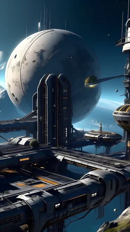 sci fi planet, space station, buildings
