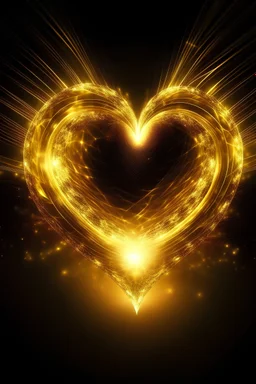 Create an image of a golden heart with a golden glow radiating through and around the heart