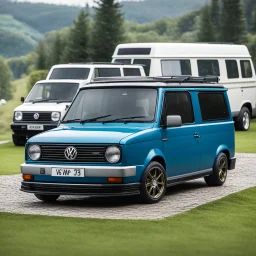 Everything, everywhere and all at once of VW cars: The Legendary Cult Rigs – The Ultimate VW T3 & Caddy Fleet ShowcaseMillimeter-Precise Description: An absolute dream gathering celebrating German automotive heritage! Positioned on an elevated stone-paved overlook, a complete fleet of third-generation Volkswagen T3 Transporters (Vanagons) stands alongside + two iconic VW Caddy Mk1 (Type 14D) models: - Foreground (The Caddy Duo): - Left: A pristine white VW Caddy Mk1 high-roof panel van fea