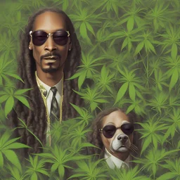 snoop Dogg hiding in a Crop of weed plants with dank buds