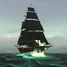 A black pearl ship in a green sea with a big whale