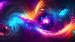 Trance style picture for music video with cosmic colors , there are galaxies