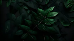Black textured background with dark green leaves, no white