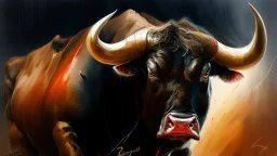 dangerous bull oil painting