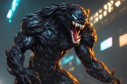 Venom beast in solo leveling shadow artstyle, tiger them, neon effect, full body, apocalypse, intricate details, highly detailed, high details, detailed portrait, masterpiece,ultra detailed, ultra quality