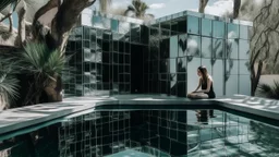 Bather in beautiful deconstructed structural pool
