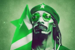 Snoop Dogg ganger, green flag with white star