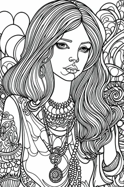 Outline art for coloring page OF 1960'S HIPPIE DESIGNS NO FACES, coloring page, white background, Sketch style, only use outline, clean line art, white background, no shadows, no shading, no color, clear