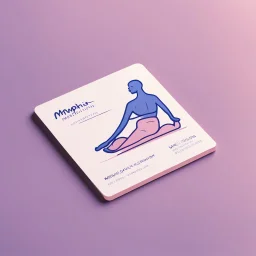 Business card design for a physio featuring a small, friendly line-art illustration of a person stretching. Style: Minimalist vector illustration, "Corporate Memphis" art style but refined. Colors: Pastel pink, lavender, and royal blue accents. Background: Off-white. The design is playful and inviting but distinctively medical and professional. High detail, 4k, photorealistic mockup on a stone surface.
