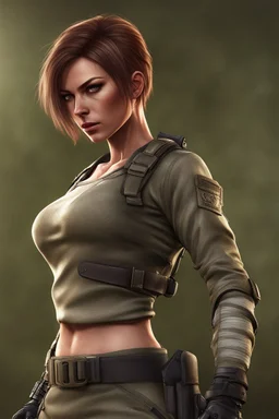 12k wallpaper of Arina- 34 years old woman, mercenery, fierce and stunning, Bobcut brown hair, athletic, wearing combat clothes- HDR quality - trending in artstation, ultra realistic, highly detailed neck, highly detailed face