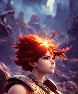 portrait, beautiful stunning warrior goddess, babycore red short hair, ice eyes, fantasy atmosphere, styled by Corrado Vanelli, Norman Rockwell, Boris Vallejo super detailed, Studio Ghibli, Anime Key Visual, by Makoto Shinkai, Deep Color, Intricate, 8k resolution concept art, Natural Lighting, Beautiful Composition