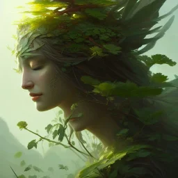 a beautiful portrait of a plant goddess with closed eyes by Greg Rutkowski and Raymond Swanland, Trending on Artstation, ultra realistic digital art