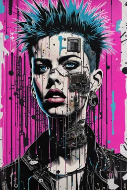 Ultra detailed medium portrait painting of anxiety torn up punk poster, broken circuitry background, matrix effects, punk visual art, punk art aesthetic, graffiti art, pop surrealism, collage art, cluttered paint glitches