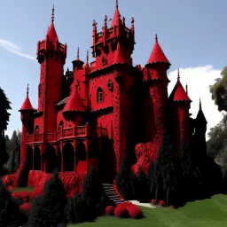 A dark red vampire castle designed in Ica stones painted by Andy Warhol