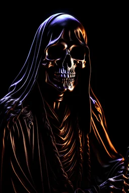 ultra high image quality, Grim Reaper Close-up of an set against AMOLED-worthy pure black backdrop, fantasy art style infused with filter, tailored for vertical wallpaper, exclusive design with no duplicates, radiating beauty suitable for a PC screen image, vivid colors, ultra fine, digital painting.