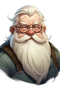 ugly fat dwarf with glasses with white hair young and no beard