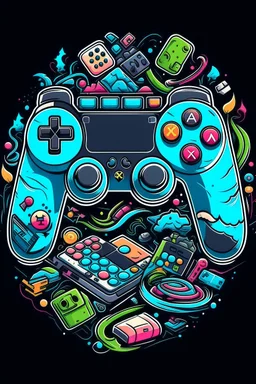 A ilustration gampad. , t-shirt design, no black ground, vector,format png, 4k