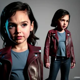 Gal gadot toddler, full body, leather jacket, dramatic lighting, hyper realistic