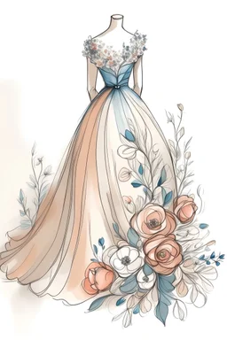 Sketch of a dress with flowers
