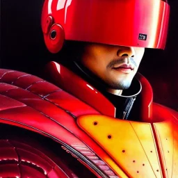 portrait of 'kaneda motorcycle-akira(1988)',ancient japanese armor, painting by gaston bussiere, greg rutkowski, yoji shinkawa, yoshitaka amano, tsutomu nihei, donato giancola, tim hildebrandt, oil on canvas, cinematic composition, extreme detail,fit full head inside picture,16k