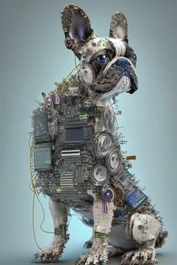 French Bulldog made out of electronic junk