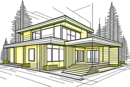 a color image of a house with a forest behind it and a car parked in front of it visualization of the render project
